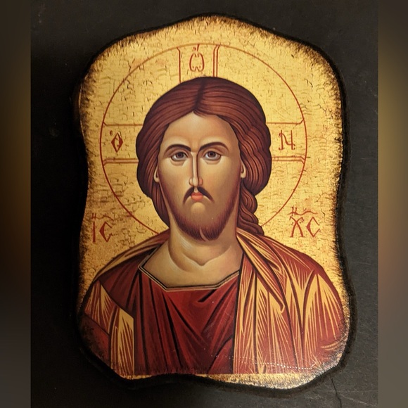 Religious Jesus Icon with Gold and Red Accents. Made in Greece. - Picture 6 of 8